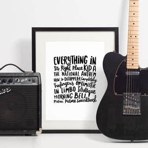 Radiohead Kid A Poster, Radiohead Print, Lyrics Print, Kid A, Handmade Print, Radiohead Poster ...