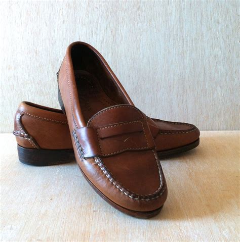 Vintage 1980s Preppy Cole Haan Cognac Brown Leather Penny Loafer Oxford Womens Size 6 Penny