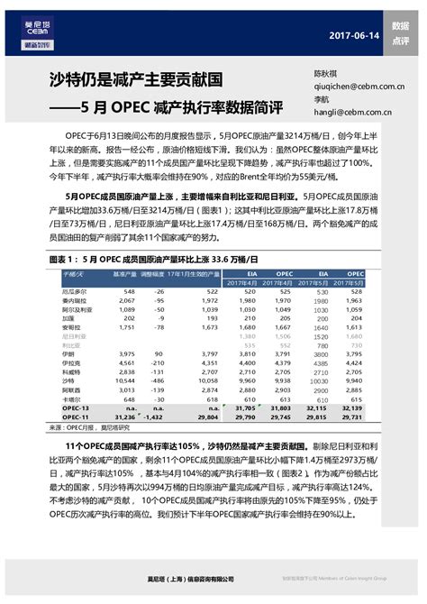 5月opec减产执行率数据简评：沙特仍是减产主要贡献国