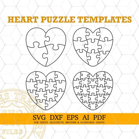 Heart Jigsaw Puzzle Template Ai Svg Pdf Dxf Files Heart Shaped