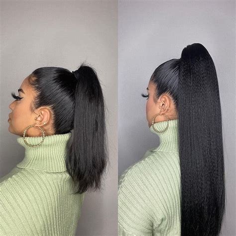 Sterly Yaki Straight Human Hair Drawstring Ponytail Human Hair Extensi