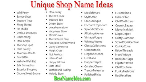 501 Catchy Creative And Unique Shop Name Ideas 2024