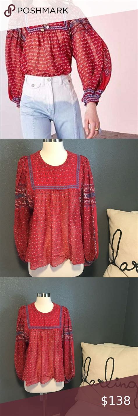 Ulla Johnson Red And Blue Silk Blouse Size 8 Ulla Johnson Silk