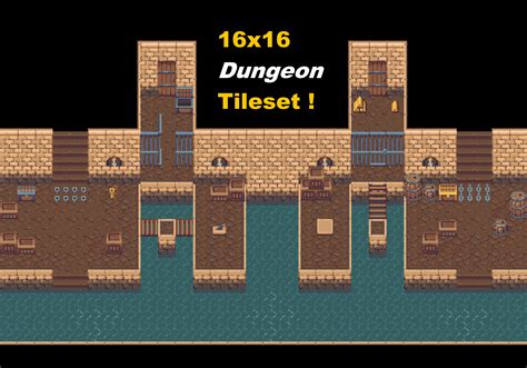 16x16 Pixel Art Dungeon Tileset By Frozjennn