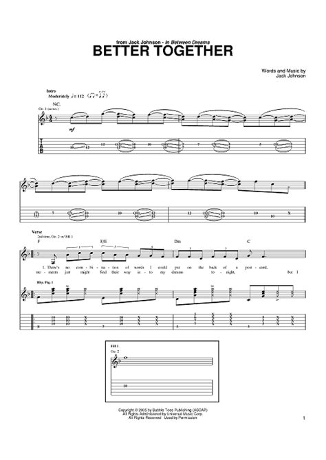 Better Together Sheet Music By Jack Johnson For Guitar Tab Sheet Music Now