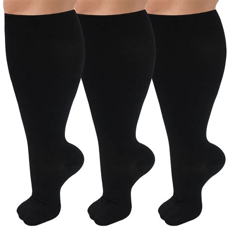 3 Pair Plus Size Compression Socks For Women And Men 20 30 Mmhg Extra Large Wide Calf Knee High