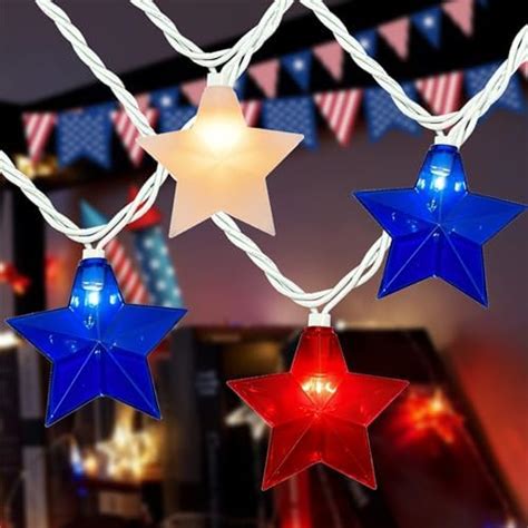 Red White And Blue Star Lights85ft Led Waterproof 10 Star String Lights For 4th Of