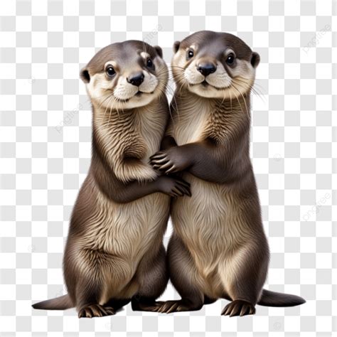 A Heartwarming Scene Of Two Otters Hugging On, A Heartwarming Scene Of Two Otters Hugging On A ...