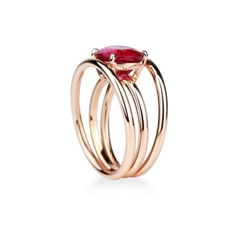 Bague Tourmaline Rose Et Trois Anneaux Or Rose