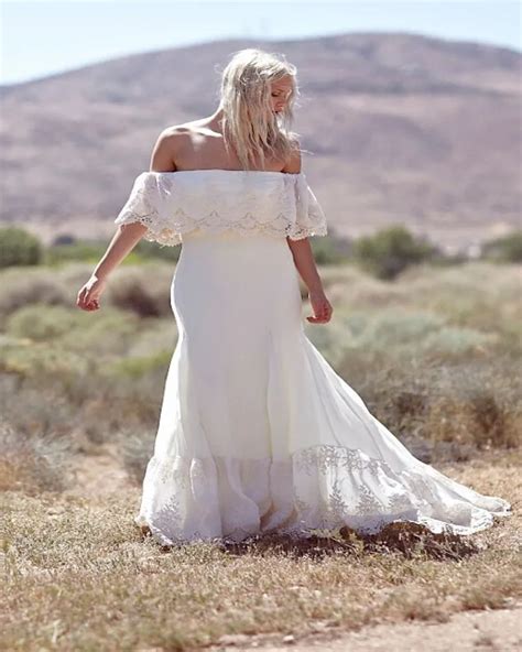 Off The Shoulder Lace Chiffon Boho Wedding Dress Bohemian Bride Dresses