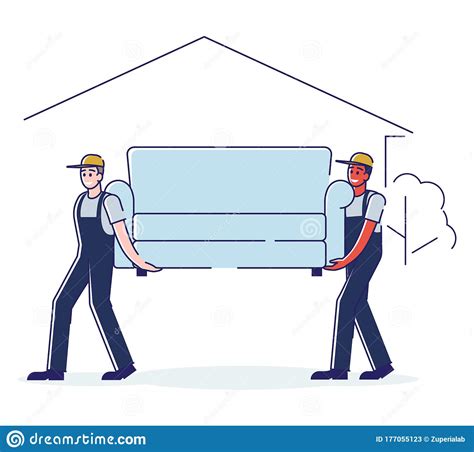 Relocation And Moving Into New House Workers Carry Sofa Stock Vector