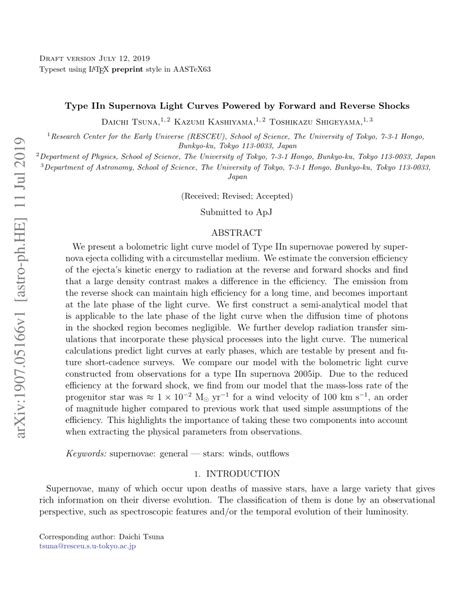 (PDF) Type IIn Supernova Light Curves Powered by Forward and Reverse Shocks