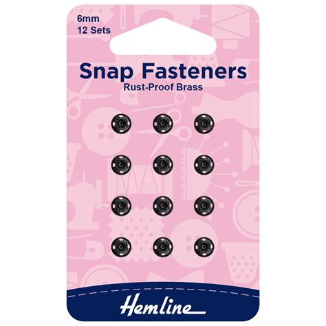 Snap Fasteners Sew On Black 6mm Pack Of 12 Hemline Groves And Banks