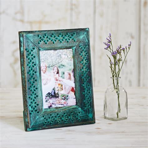 Distressed Mango Wood Green Photo Frame Paper High