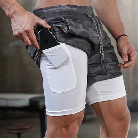 Men Shorts Fitness Bodybuilding Short Pants Male Gyms 2 In 1 Sportswear