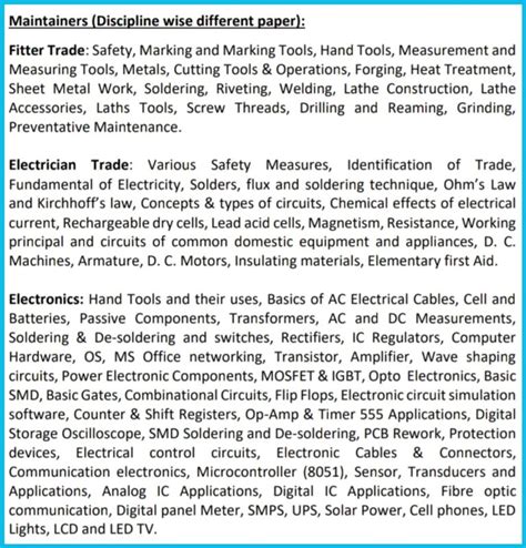 Gujarat Metro Maintainer Syllabus Iti Education