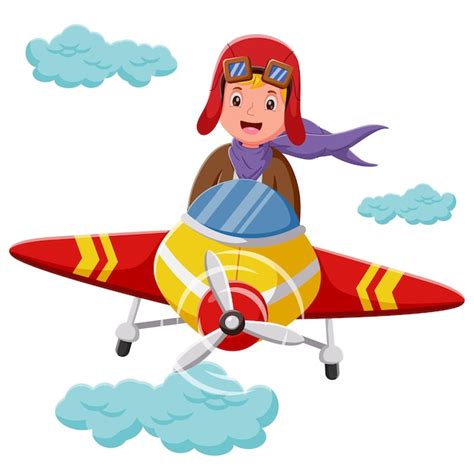 Niño Feliz Volando En Avión Ilustración Vectorial Vector Premium