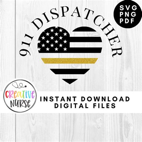 Instant Download Cut File 911 Dispatcher Thin Gold Line Heart Svg Pdf Png Cutting Files For