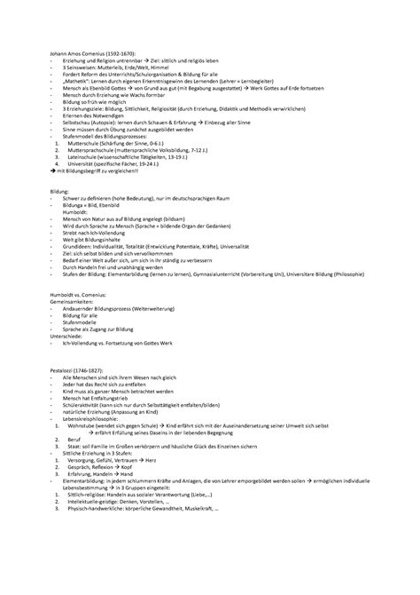 Biwi Modul Zusammenfassungen Johann Amos Comenius