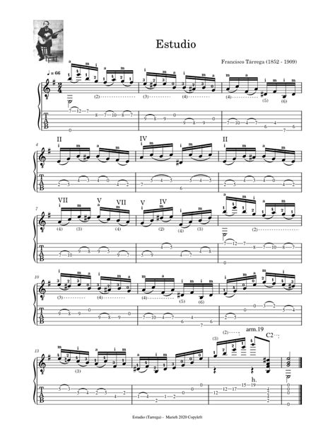 Estudio Tárrega Francisco 1852 1909 Tablature Sheet Music For