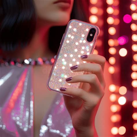 A Womans Hand With A Mobile Phone Capturing A Night Cityscape In