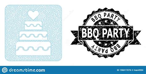 Scratched BBQ Party Ribbon Seal And Mesh 2D Marriage Cake Stock Vector