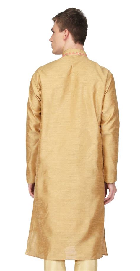 1524045 Gold Color Raw Silk Fabric Kurta