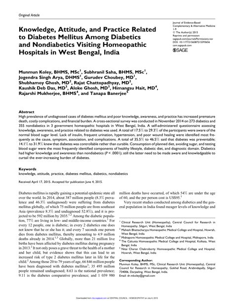 Pdf Knowledge Attitude And Practice Related To Diabetes Mellitus Among Diabetics And