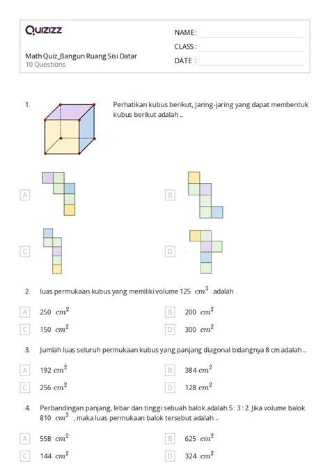 Lembar Kerja Volume Dan Luas Permukaan Prisma Untuk Kelas Di