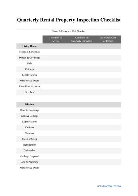 Quarterly Rental Property Inspection Checklist Template Fill Out