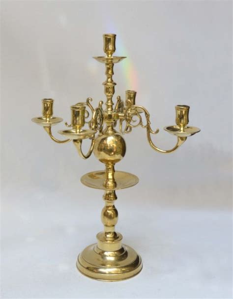 Pair Of Dutch Style Five Candle Branch Brass Candelabra Denton Antiques