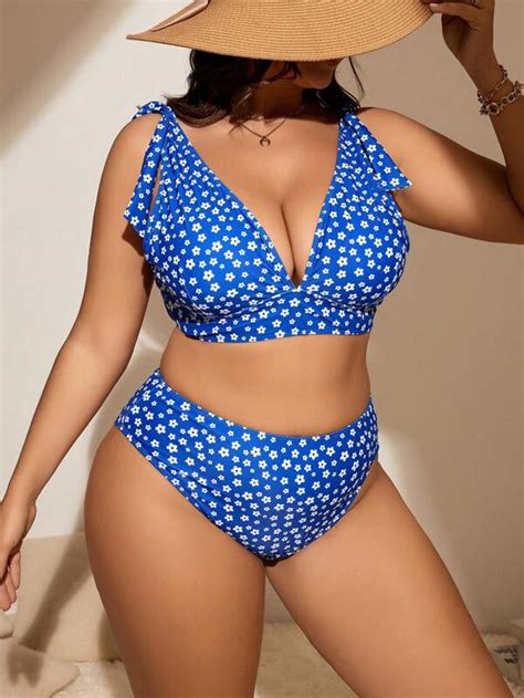 Bañador bikini con estampado floral de hombros con cordón Moda de