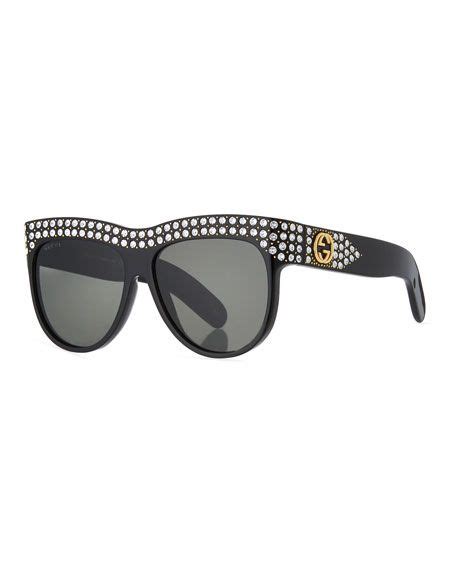 Gucci Swarovski Crystal Square Logo Sunglasses Black Pattern