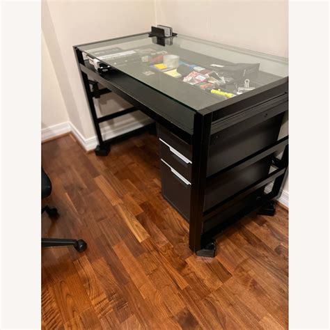 Crate And Barrel Contemporary Wood Glass Top Desk Aptdeco