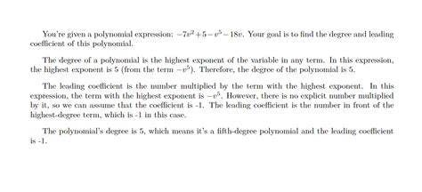 Solved What Is The Degree And Leading Coefficient 2 5 7v 5 V 18v Course Hero