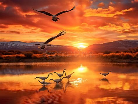 Ai Generated Illustration Wildlife Concept Of Sandhill Cranes Stock