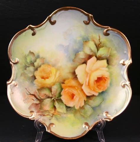 Antique Yellow Roses Porcelain Plate Plates Porcelain Painting Hand