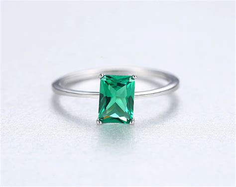 Lab Emerald Ring925 Sterling Silver White Gold Etsy