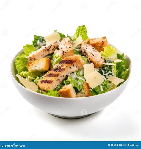 Chicken Caesar Salad On Plain White Background Product Photography