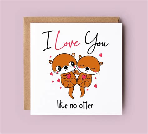 Valentine Card Personalised Valentine Card Otter Otter Card I Love