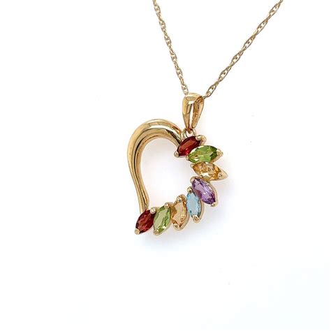 K Yellow Gold Marquis Cut Multi Color Stone Heart P Gem