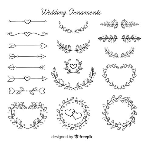 Free Vector Hand Drawn Floral Wedding Ornaments Pack