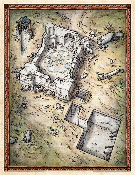 Temple Ruins Cutaway Illustration Isometric Map Dungeon Maps