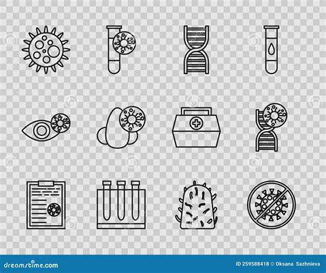Set Line Clipboard With Blood Test Results Stop Virus DNA Symbol