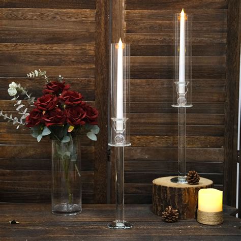 Clear Crystal Glass Hurricane Taper Candle Holders With Tall Cylinder Chimney Tubes Ehomemart