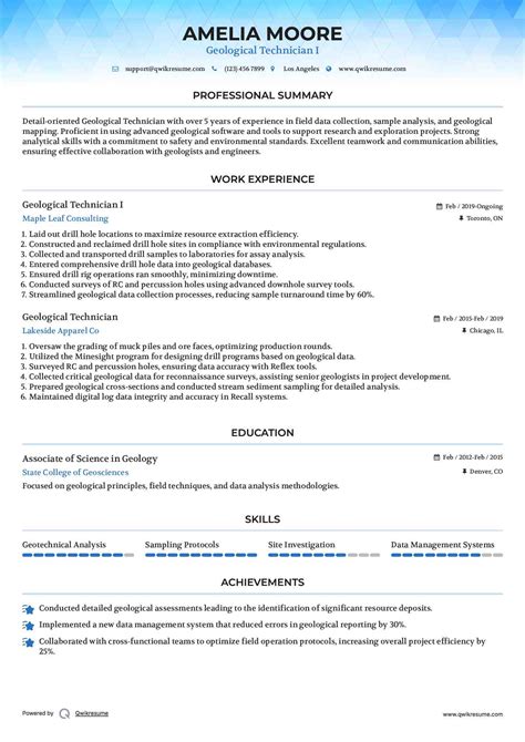 10+ Geological Technician Resume Samples & Templates for 2025
