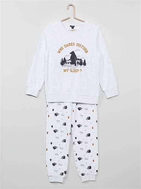 Pyjama en velours imprimé ours et montagne gris chiné clair Kiabi