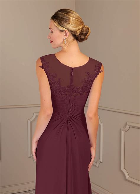 Cabernet Azazie Endora A Line Scoop Lace Chiffon Asymmetrical Dress