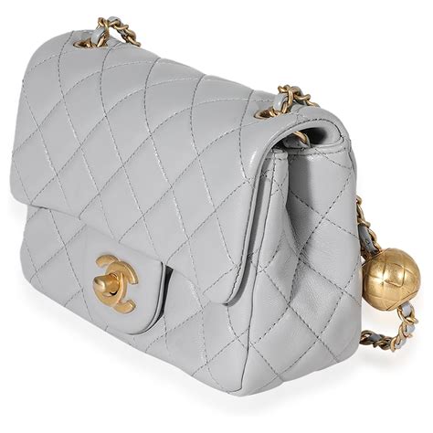 Chanel Gray Quilted Lambskin Mini Square Pearl Crush Flap Bag Grey