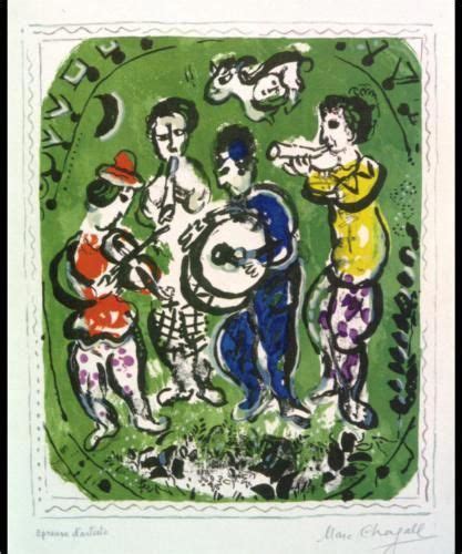 Gravura De Qualidade De Museu Músicos em um fundo verde 1964 por Marc